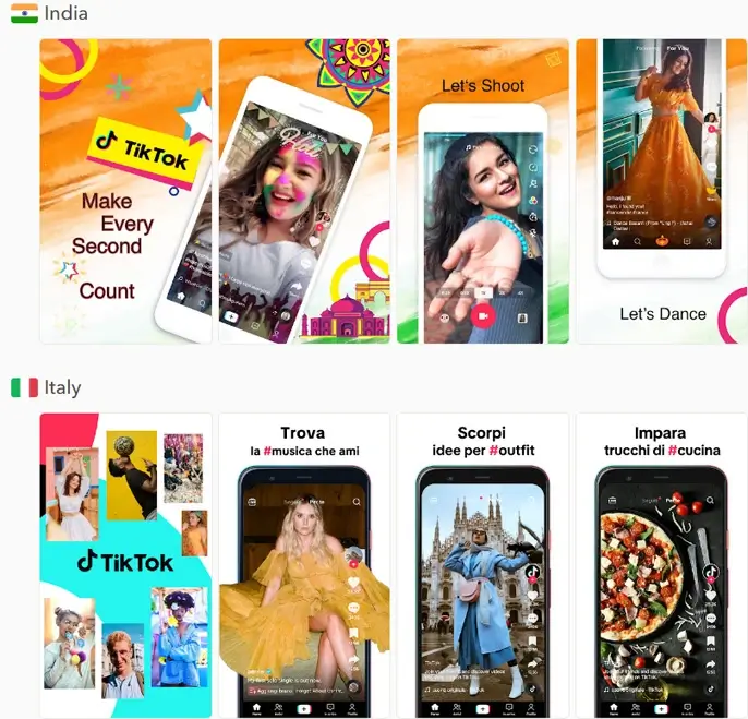 TikTok localization for India and Italy